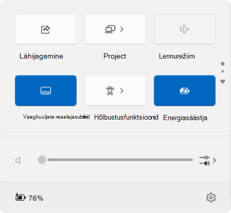 Windowsi kiirsätete kuvatõmmis.
