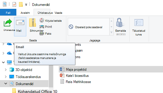 Faili ühiskasutusse andmine meili teel Windows 10