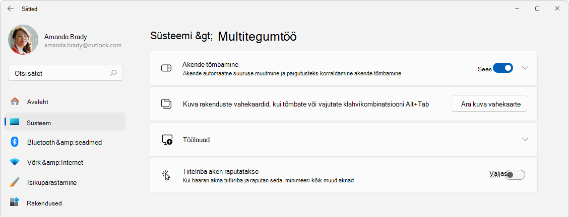> Sätete süsteemi > multitegumtöö kuvatõmmis.