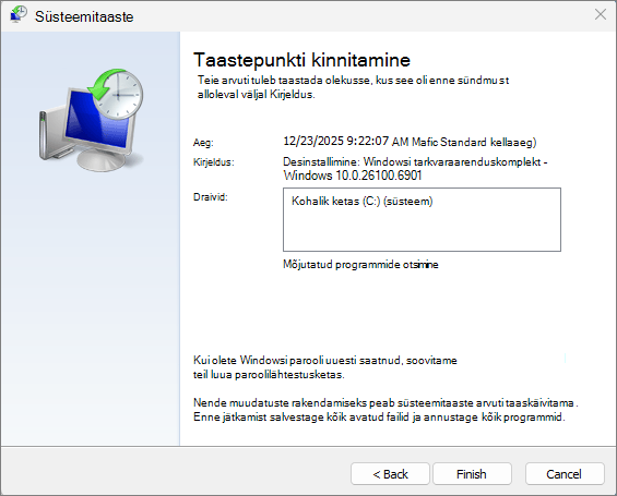 Süsteemitaaste kuvatõmmis.