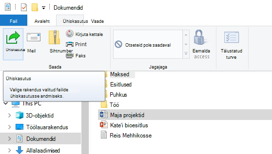 Kust leida Windows 10 File Explorer nuppu Anna ühiskasutusse?