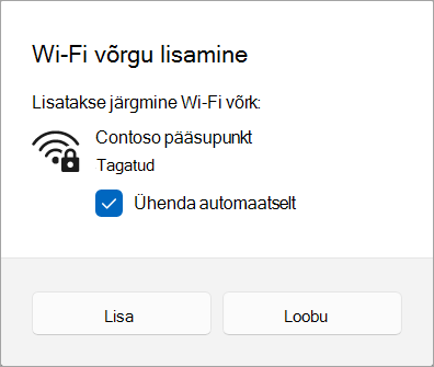 Windows 11 Wi-Fi võrgu lisamine.