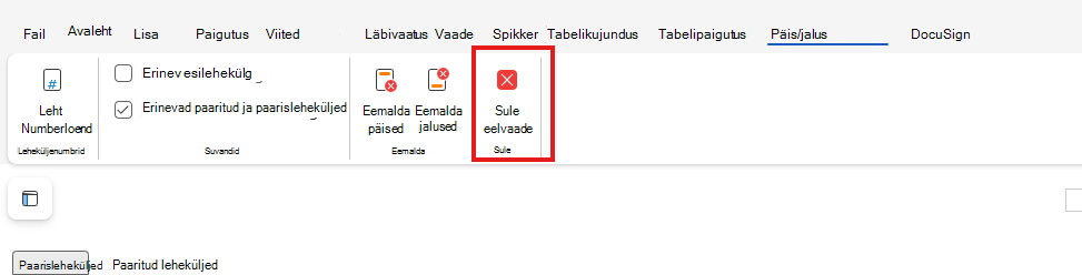 Sule päise ja jaluse eelvaade veebis