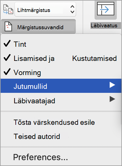 Muutuste jälituse märgistussuvandid