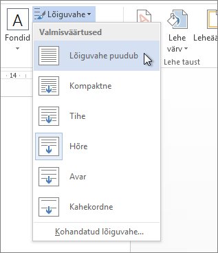 Nupp Lõiguvahe puudub menüüs Lõiguvahe