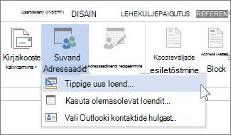 Suvand Uue loendi tippimine