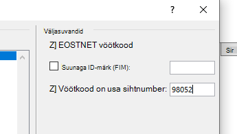 Väljakoodi suvandite jaotis