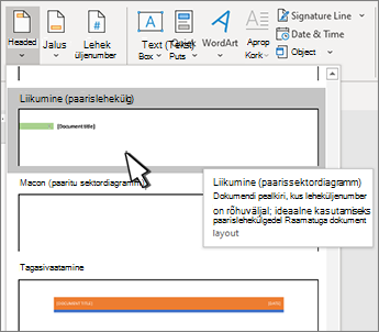 Header style selection dialog with one selected