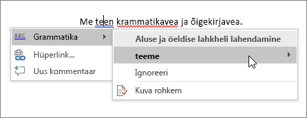 Office 365 õigekirja- & grammatikanäide