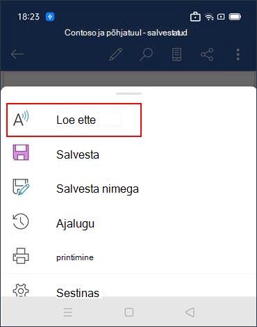 Puudutage valikut Ettelugemine