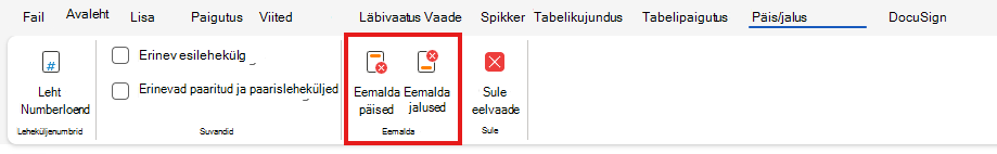 Päise või jaluse eemaldamine veebist