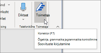 Redaktori paani avamiseks valige menüüs Avaleht nupp Korrektor või vajutage klahvi F7.