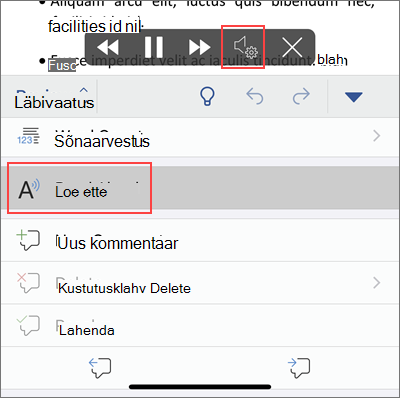 Puudutage valikut Ettelugemine