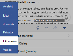 Menüü Läbivaatus