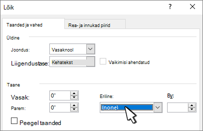 Selecting None for indent