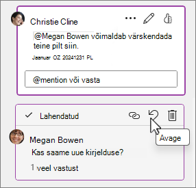 Lahendatud sõnumi uuesti avamise nupp