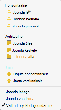 Objektide joondamiseks üksteise suhtes valige Joonda valitud objektid.