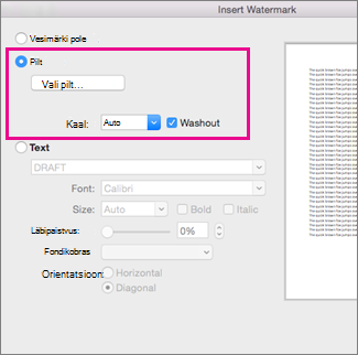 Insert Watermark dialog box with a callout around the Picture options