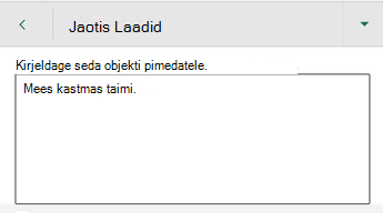 Dialoogiboks Asetekst rakenduses Excel for Android.