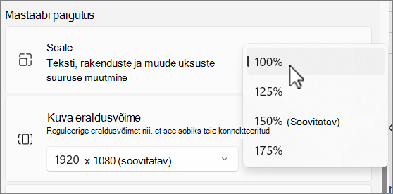 Kuvatõmmis Mastaabi- ja paigutussuvanditest.