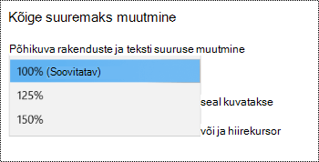 Windowsi kuvasätete leht jaotises Hõlbustussätted, kus rippmenüü 