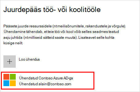 Kuvatõmmis, millel on kujutatud Accessi töö- või kooliakna aken, kus on valitud Azure AD konto
