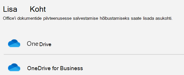 Wordi lehe „Salvesta nimega“ koha lisamise nupu ja koha lisamise loendi kuvatõmmis.