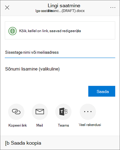 Androidi ühiskasutuse dialoogiboksi kuvatõmmis
