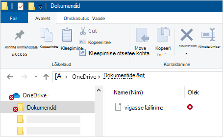 File Explorer kuvatakse OneDrive'i sünkroonimisrakendus tõrge