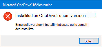 OneDrive'i tõrke hüpikaken