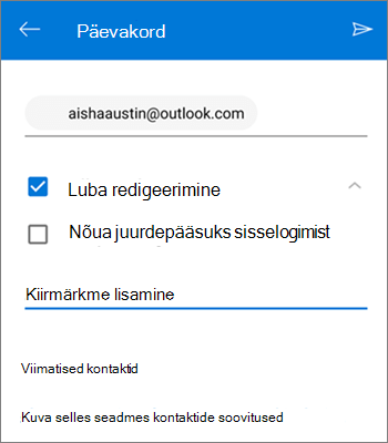 Kuvatõmmis rakendusest OneDrive for Android failide ühiskasutusse andmise kutsumisest