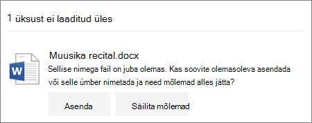 Failinimi on OneDrive'i veebirakenduse kasutajaliideses juba olemas