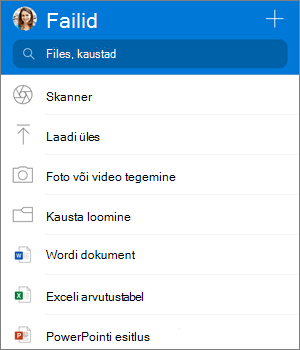 Kuvatõmmis iOS-ile mõeldud OneDrive’i rakenduse menüüst Lisa