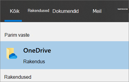 OneDrive’i töölauarakenduse Windows 10 otsimise kuvatõmmis