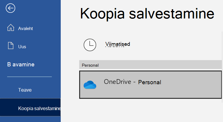 asukohaloend Word dokumendi koopia salvestamise lehel.