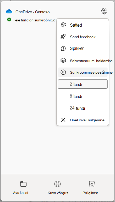 OneDrive'i sätete sünkroonimise peatamine