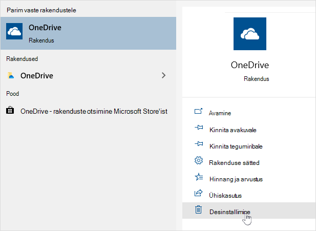 OneDrive'i poe rakenduse desinstallimine