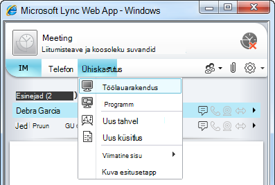 Lync Web Appi menüü Ühiskasutus