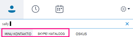 Kui hakkate Skype’i ärirakenduse otsinguväljale tippima, muutvad allolevad vahekaardid vahekaartideks Minu kontaktid ja Skype’i kaust.