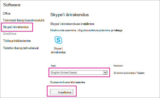 Valige Skype’i häälestusviisardi esimesel lehel keel.