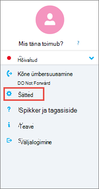 Skype'i ärirakenduse Androidi versioon suvandite kuva