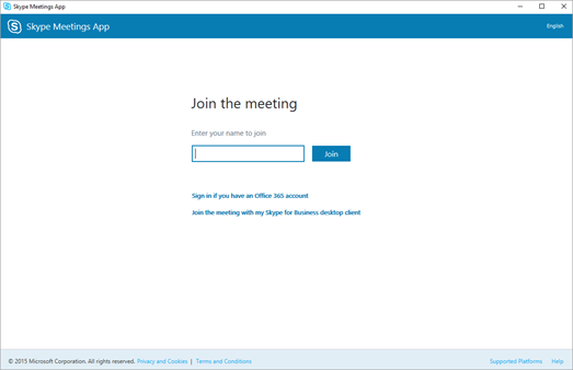 Skype'i koosolekute rakenduse kuva