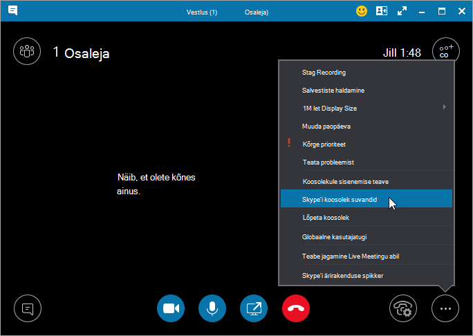 More dialog with Meeting Options highlighted