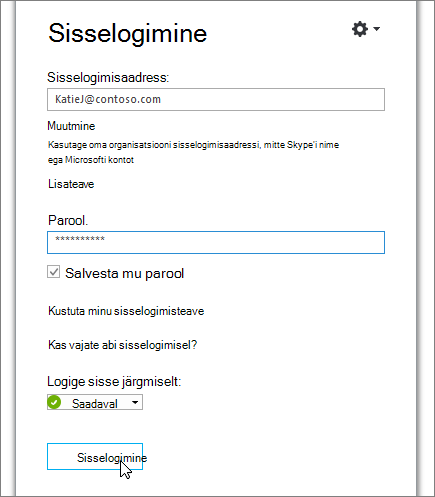 Kuvatõmmis, kus on näha, kuhu Skype'i ärirakendus sisselogimiskuval parool sisestada.