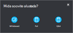 Tahvli, küsitluse või Q-&A-halduri akna lisamiseks avage menüü Esitus nupp Rohkem