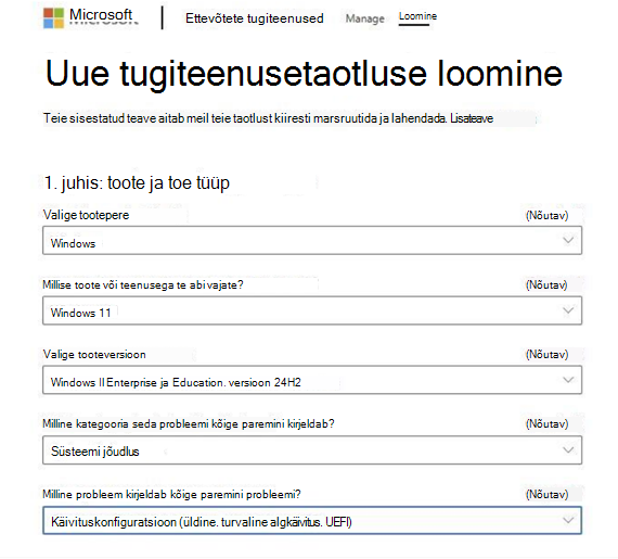 Uue tugiteenusetaotluse loomine
