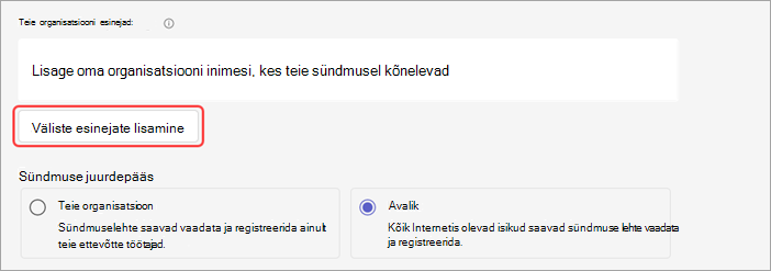 Kuvatõmmis, mis näitab, kuidas lisada veebiseminarile väliseid esinejaid