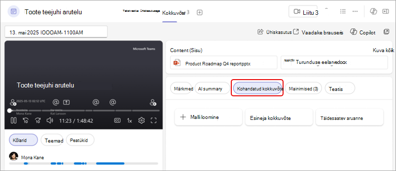 Kuvatõmmis kohandatud Teamsi kokkuvõttest, kus on esile tõstetud nupp Kohandatud kokkuvõte.