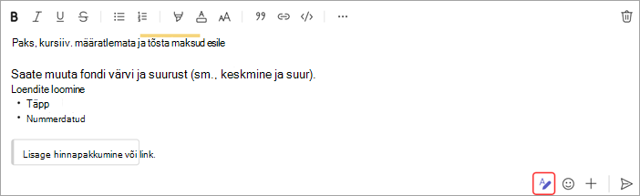 Screenshot showing options for formatting a chat message