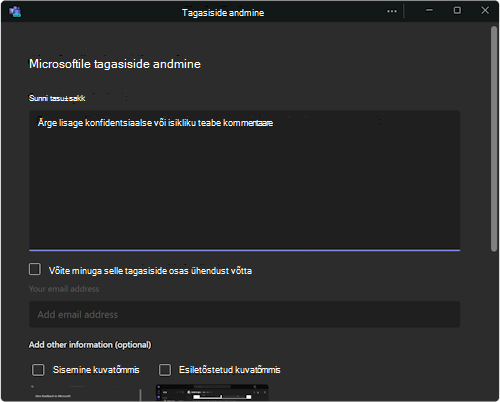 Tagasiside andmise dialoogiboks